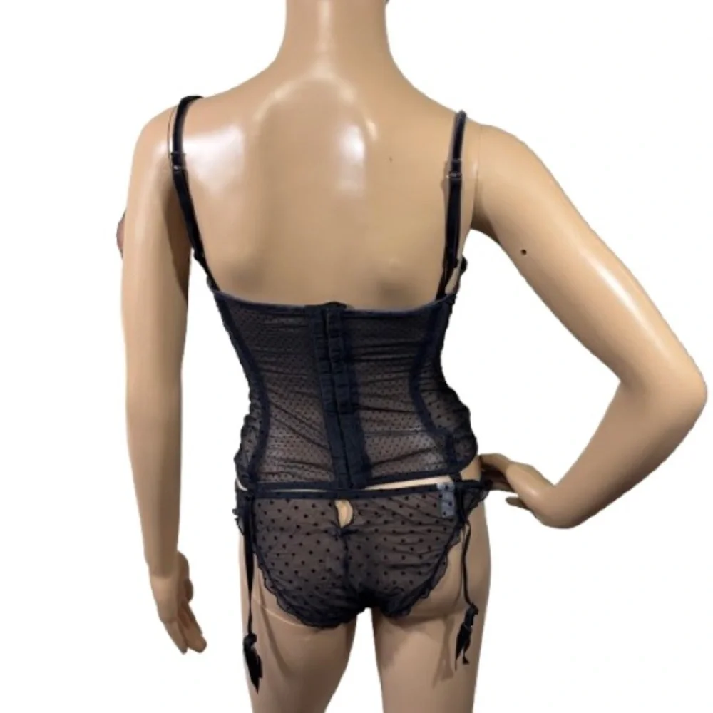 Intimissimi Black Polka-Dot Sheer Mesh Lingerie Set Size S